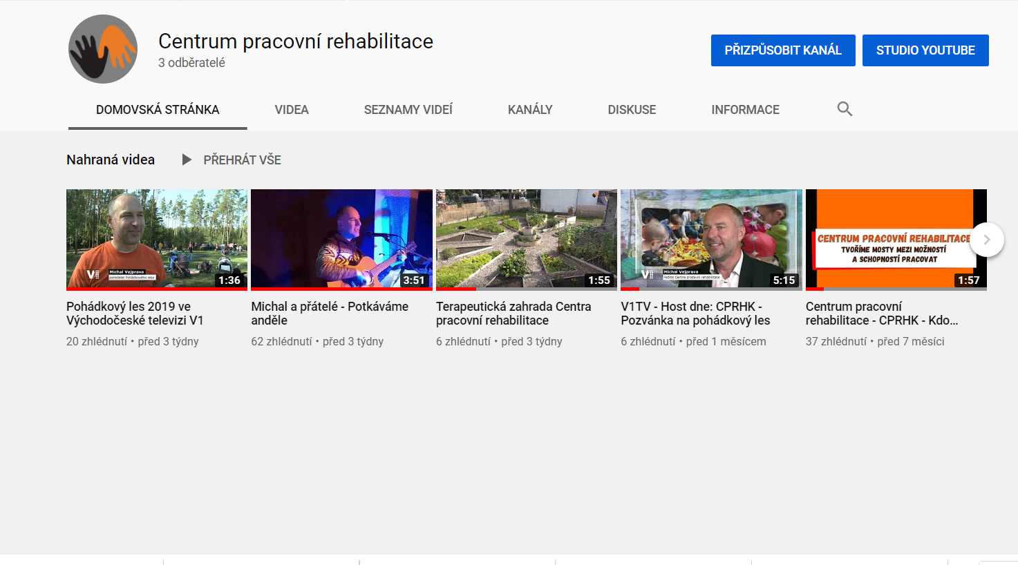 Youtube kanál Centra pracovní rehabilitace